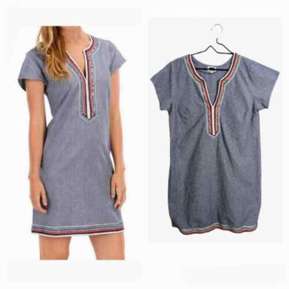 Mud Pie Cotton Blue Chambray Mini Dress Short Cap - S